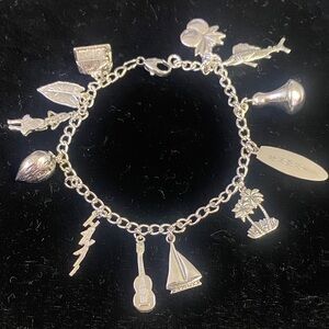 Silver Charm Bracelet - boat, leaf, palm trees,to remind you of Hawaii